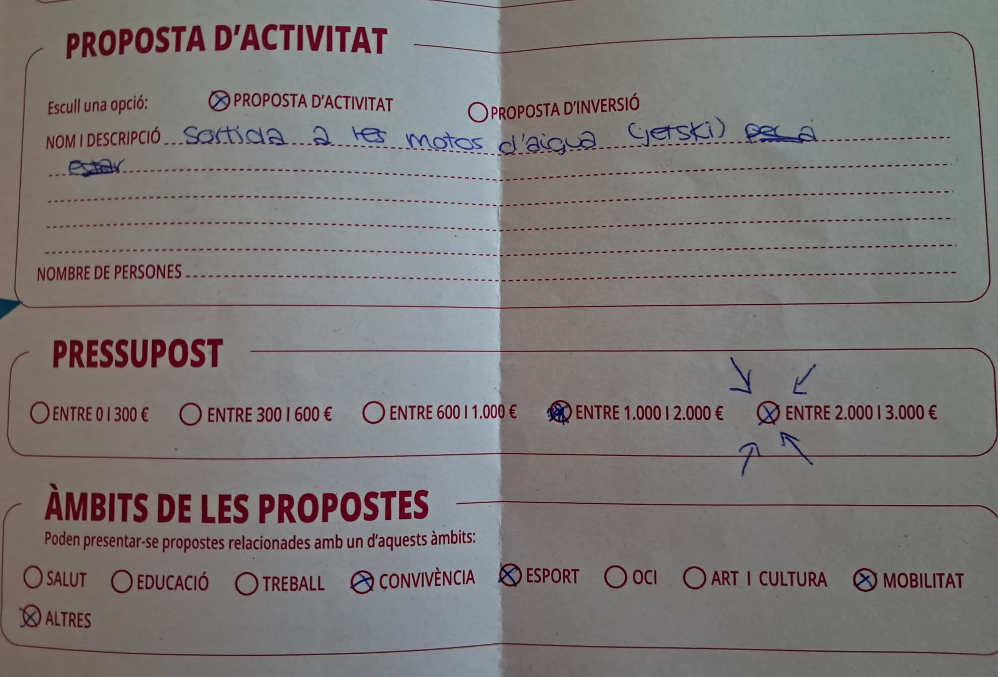 Imatge pels mitjans: Sortida a les motos d&#39;aigua (Proposta recollida en butlleta de paper)