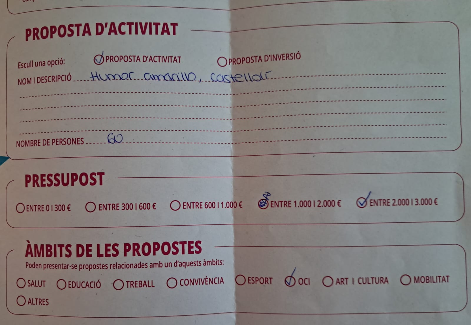 Imagen para los medios: Humor amarillo, Castellolí (Proposta recollida en butlleta de paper)