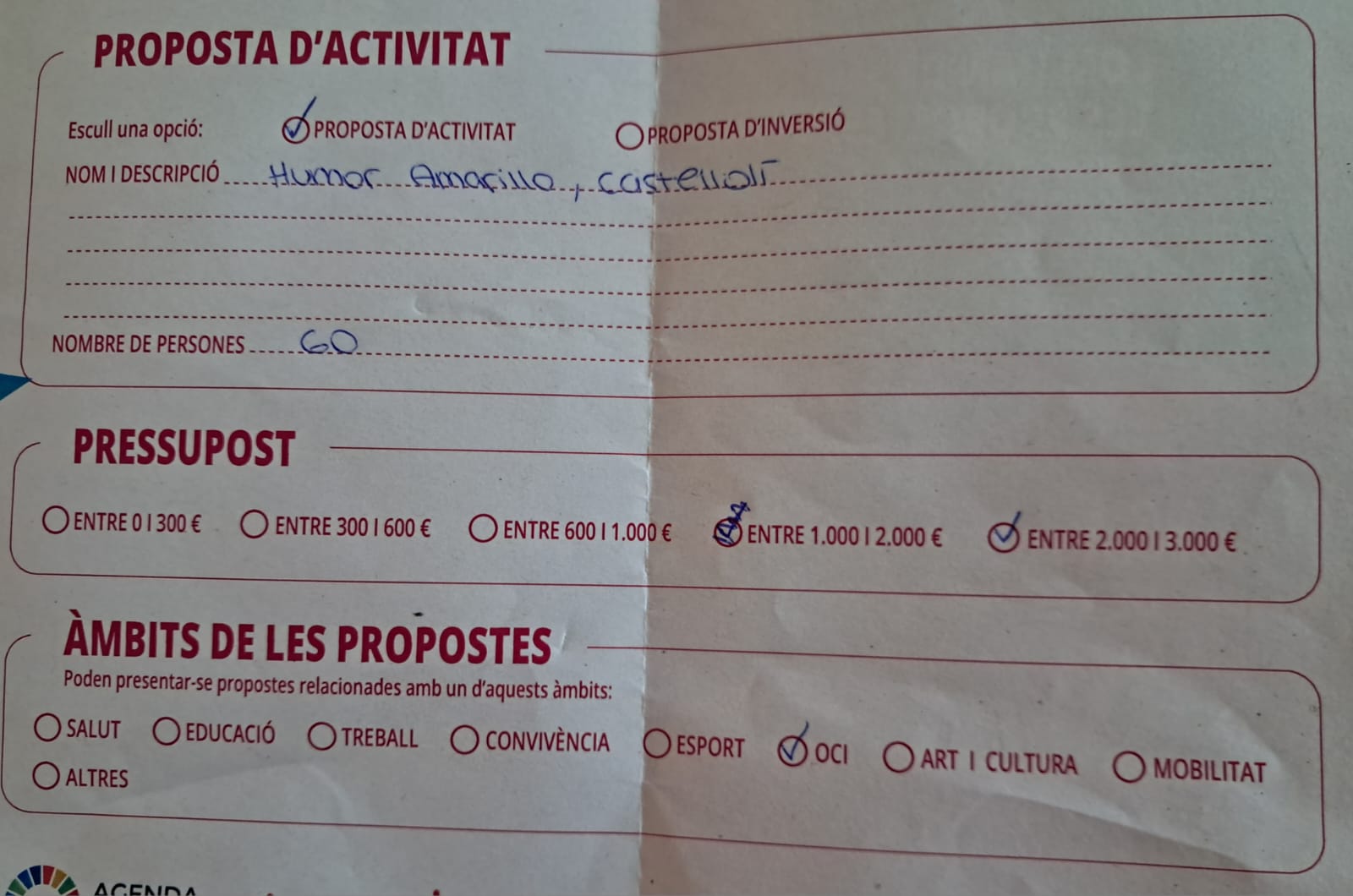 Imagen para los medios: Humor amarillo, Castellolí (Proposta recollida en butlleta de paper)