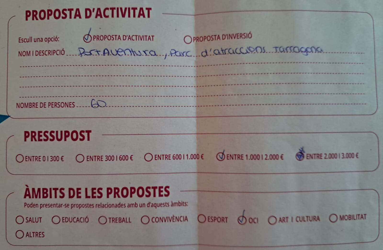 Imatge pels mitjans: Port Aventura (Proposta recollida en butlleta de paper)