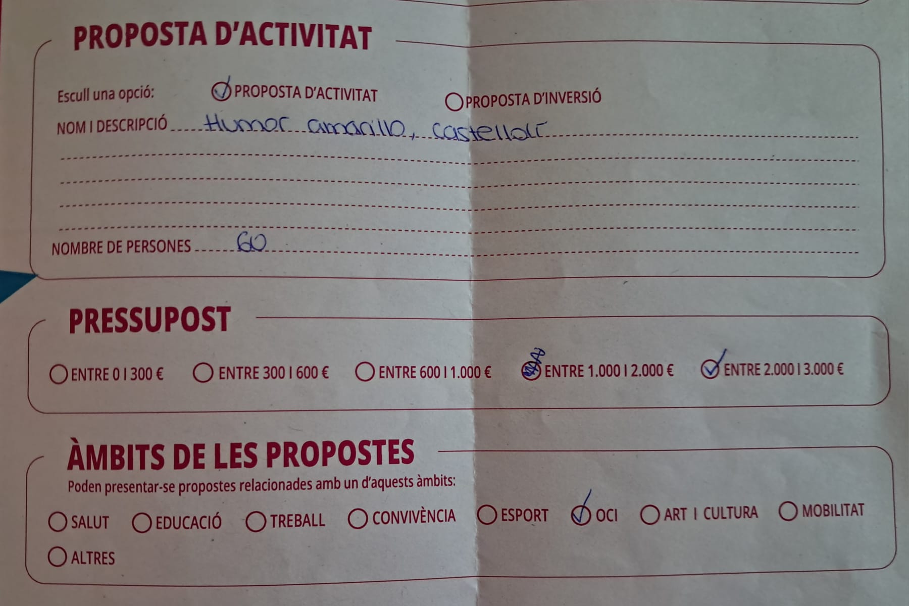 Imagen para los medios: Humor amarillo, Castellolí (Proposta recollida en butlleta de paper)