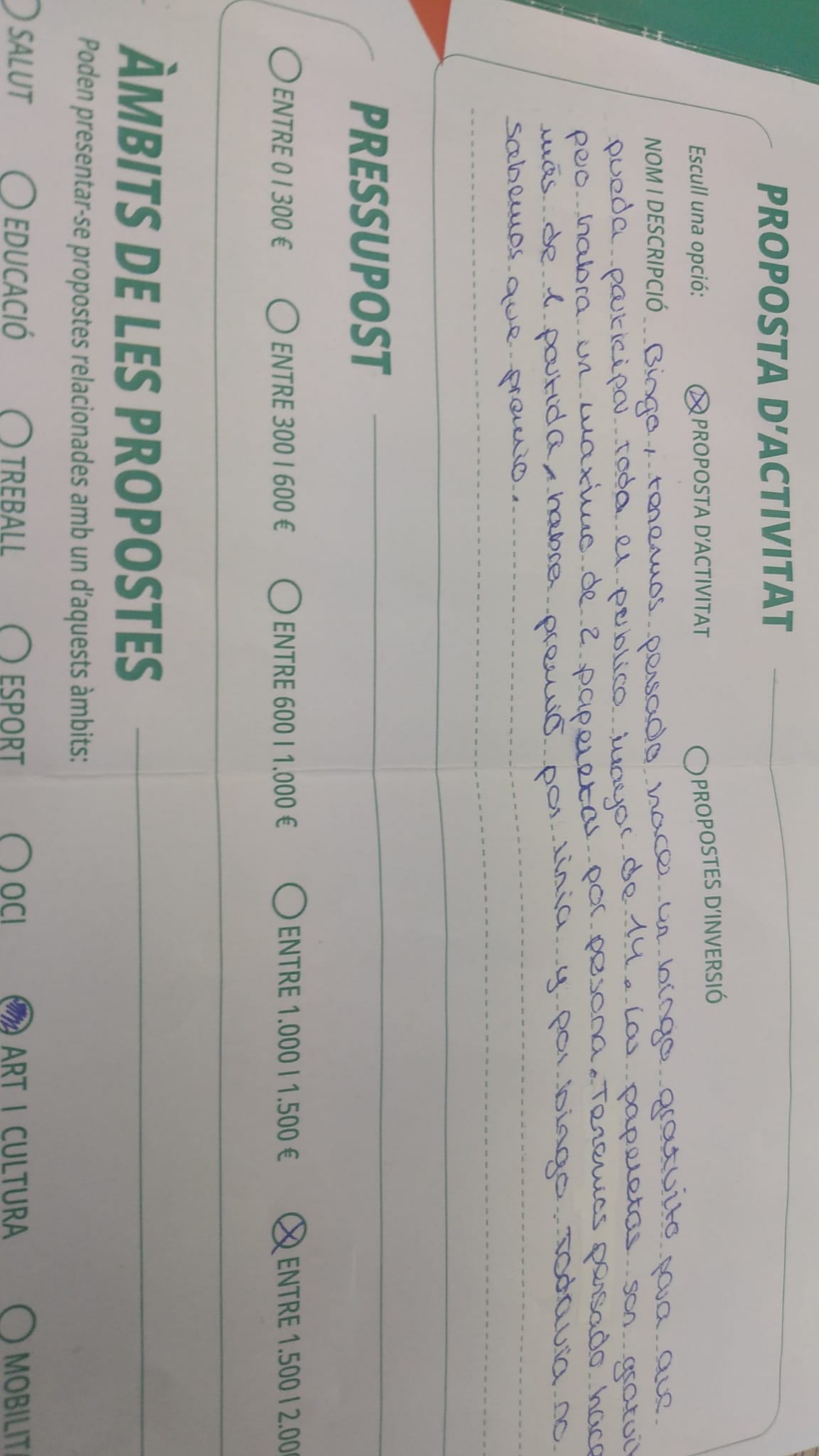 Imatge pels mitjans: Activitat de bingo pel jovent