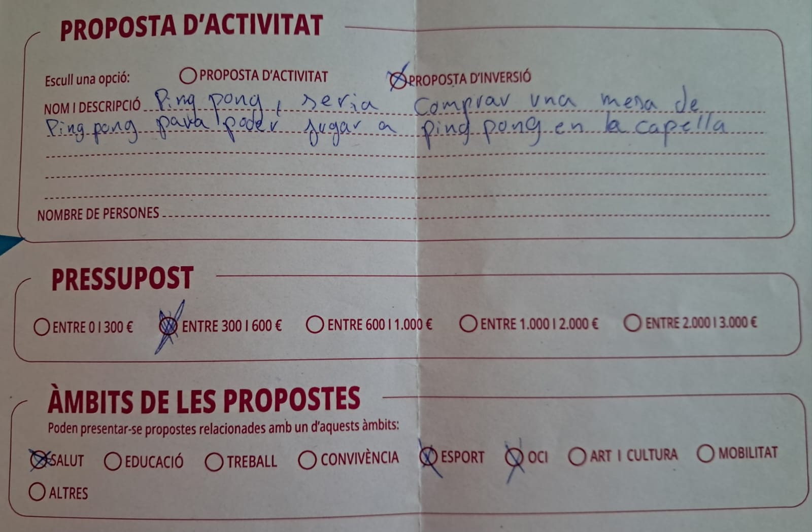 Imatge pels mitjans: Ping Pong (Proposta recollida en butlleta de paper)