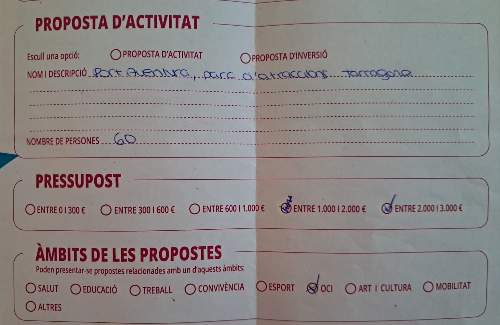 Imatge pels mitjans: Port Aventura (Proposta recollida en butlleta de paper)