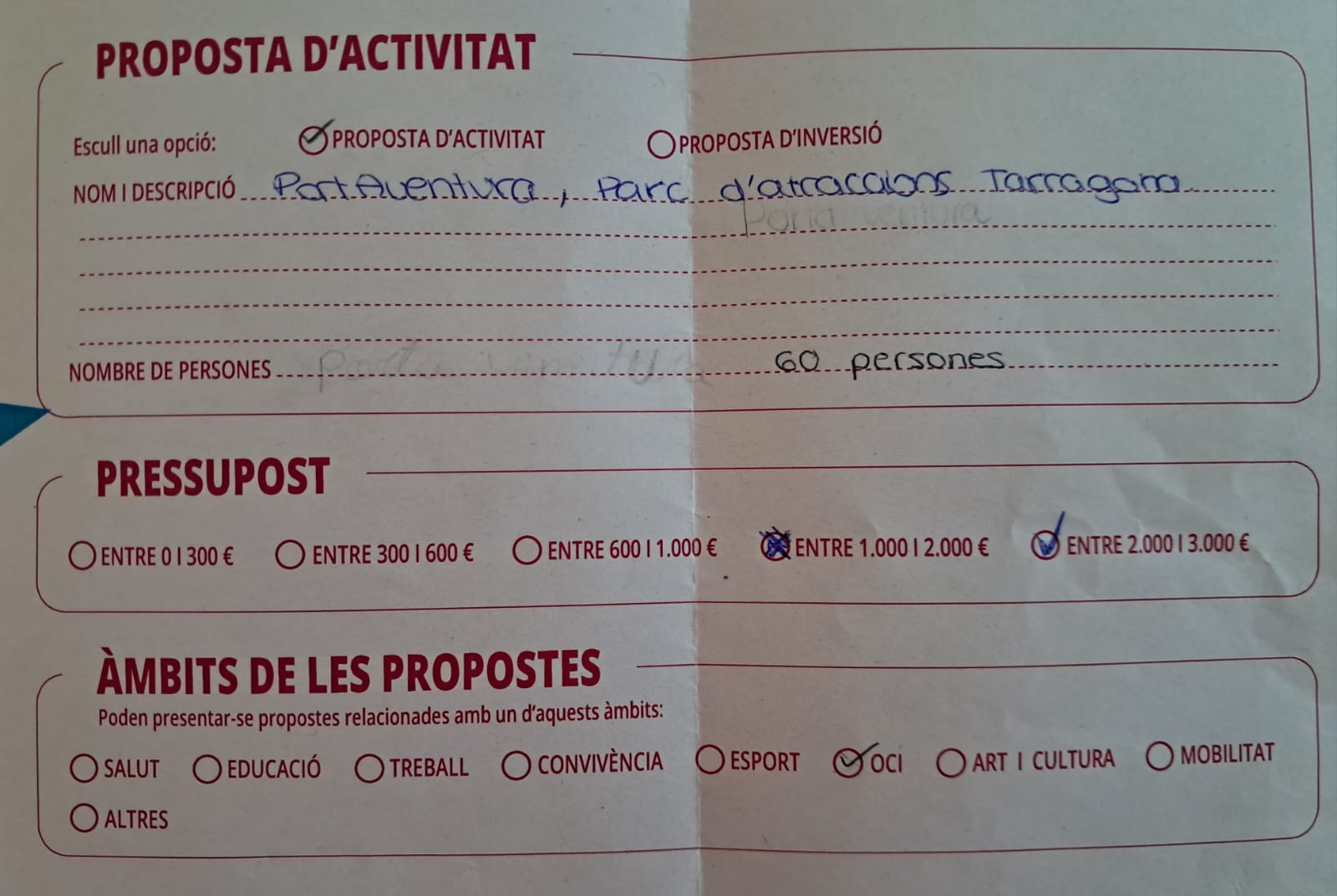 Imatge pels mitjans: Port Aventura (Proposta recollida en butlleta de paper)