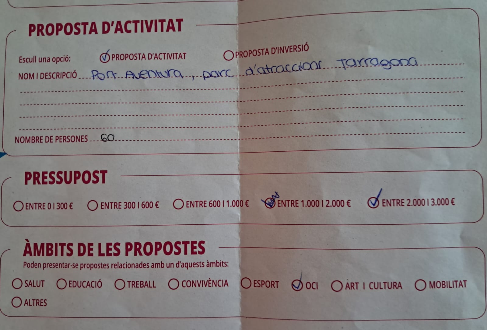 Imatge pels mitjans: Port Aventura (Proposta recollida en butlleta de paper)